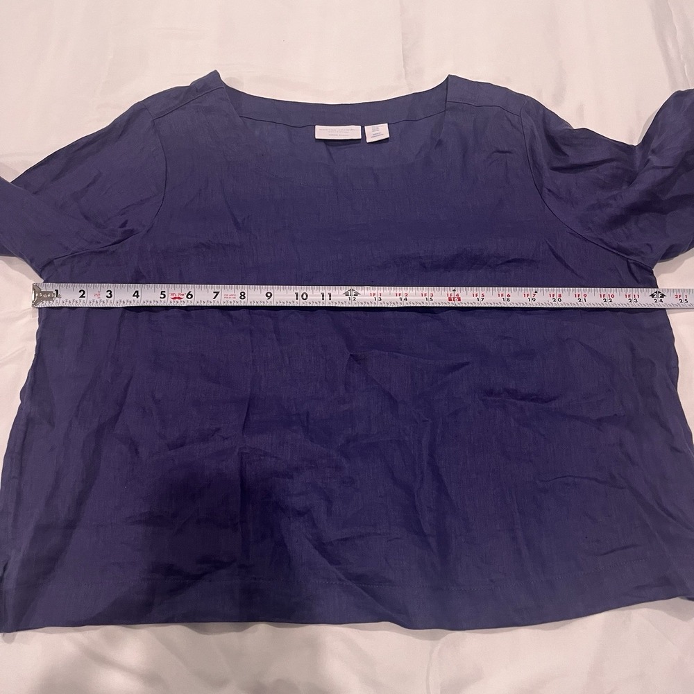 Martha Stewart Collection 100% Linen Blouse Size XL Blue 3/4 Sleeves Side Slits - Picture 5 of 6